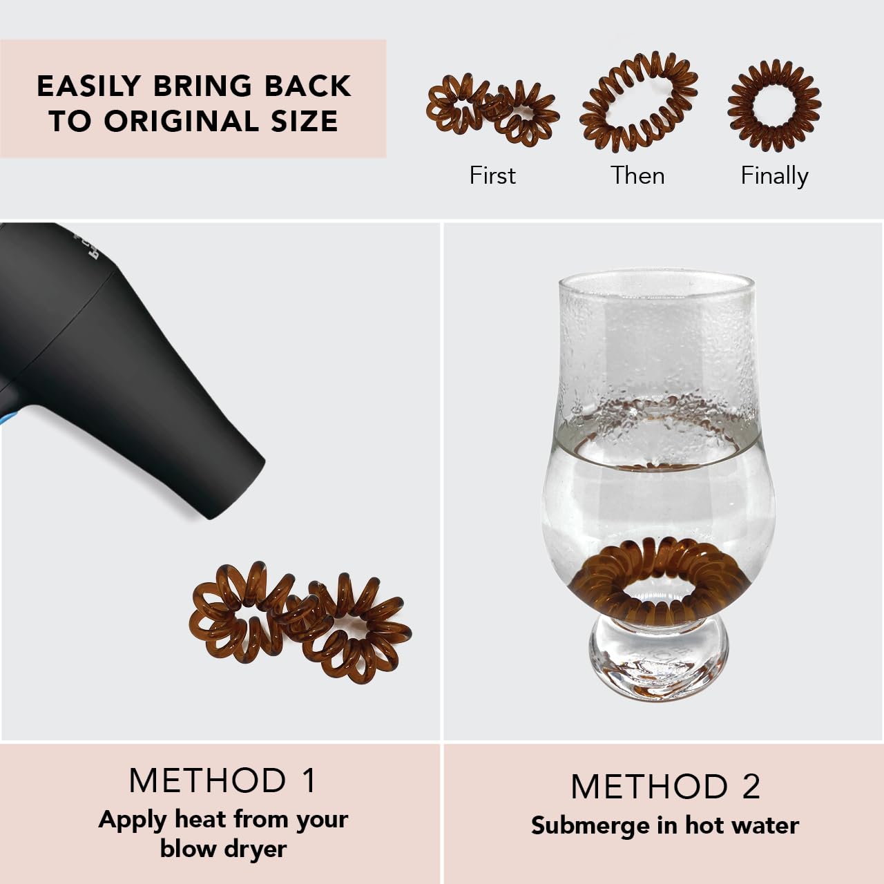 Kitsch Spiral Hair Ties, Coil Hair Ties, Phone Cord Hair Ties, Hair Coils - 4pcs, Brunette
